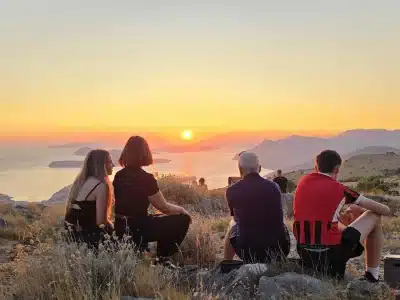 Family Enjoying the Sunset View from Srđ Mountain Over the Elaphiti Islands